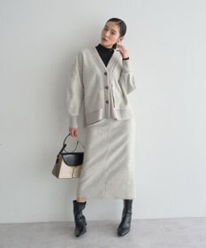 YECCA VECCA ニット切替メルトンVネックカーディガン