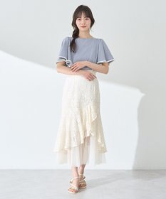 earth music&ecology 【接触冷感/洗濯機可】パイピングフレアスリーブカットソー