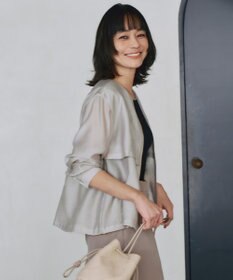 ICB 【接触冷感・速乾・洗える】 リヨセルナイロンワッシャー ノーカラーブルゾン トープ系