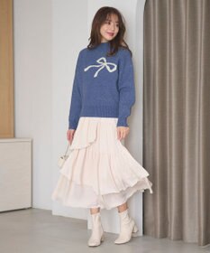 Feroux 【洗える】リボン柄ハイネック プルオーバーニット