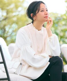 #Newans 【洗濯機可／撥水】シャーリングネック ボリュームスリーブシャツ