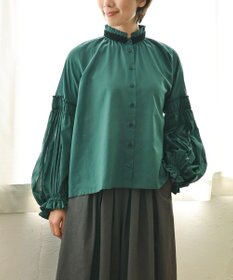 muuc 〈コットン100%強撚糸〉〈遠州織物の工場で織られた上質な生地〉〈シースルー〉〈ドライタッチ〉コットンドビーギャザーブラウス