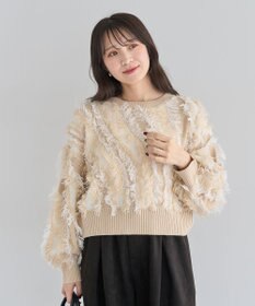 Green Parks ・ＥＬＥＮＣＡＲＥ　ＤＵＥ　フリンジジャカードニット