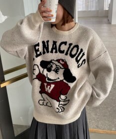 WEGO ファニーグラフィックフラッフィーニットプルオーバー