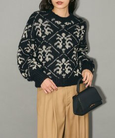 Green Parks ダマスク柄クルーネックニット