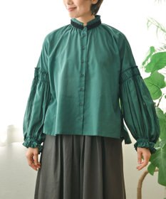 muuc 〈コットン100%強撚糸〉〈遠州織物の工場で織られた上質な生地〉〈シースルー〉〈ドライタッチ〉コットンドビーギャザーブラウス