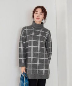 Tiaclasse L 【洗える】チェックジャガードニットチュニック