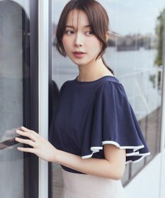 earth music&ecology 【接触冷感/洗濯機可】パイピングフレアスリーブカットソー