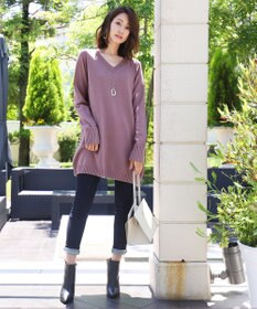 Tiaclasse L 【洗える】もっちり素材のVネックリブニットチュニック