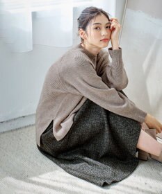 ANY 【ウエストゴム】ループツイードヘリンボーンフレアスカート