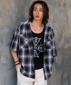 WEGO 【ユニセックス着用ITEM/MLサイズ展開】オンブレチェックフードシャツ（SS）