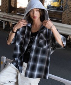 WEGO 【ユニセックス着用ITEM/MLサイズ展開】オンブレチェックフードシャツ（SS）