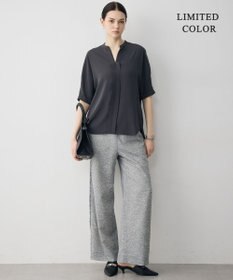 ICB 【新色追加・WEB限定カラーあり】BackSatinAmunzen 5分袖キーネックブラウス