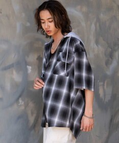 WEGO 【ユニセックス着用ITEM/MLサイズ展開】オンブレチェックフードシャツ（SS）