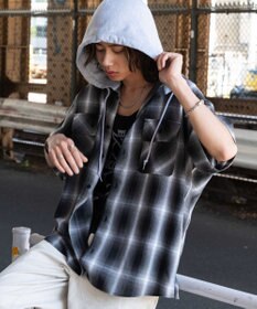 WEGO 【ユニセックス着用ITEM/MLサイズ展開】オンブレチェックフードシャツ（SS）