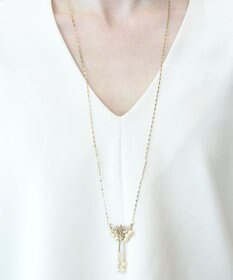 monshiro ガラスパールレースロングネックレス