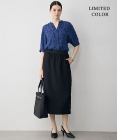 ICB 【新色追加・WEB限定カラーあり】BackSatinAmunzen 5分袖キーネックブラウス