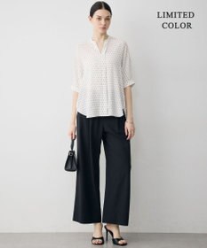 ICB 【新色追加・WEB限定カラーあり】BackSatinAmunzen 5分袖キーネックブラウス