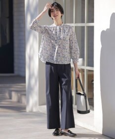 J.PRESS LADIES 【洗える】セルロースリネンストレッチ タックワイドパンツ