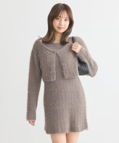 earth music&ecology ＳＥＴ２点シャギーショートカーデ＋ミニワンピース