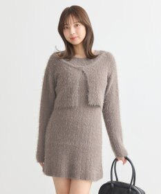 earth music&ecology ＳＥＴ２点シャギーショートカーデ＋ミニワンピース