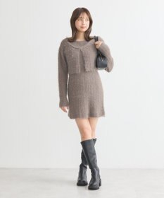 earth music&ecology ＳＥＴ２点シャギーショートカーデ＋ミニワンピース
