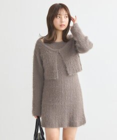 earth music&ecology ＳＥＴ２点シャギーショートカーデ＋ミニワンピース