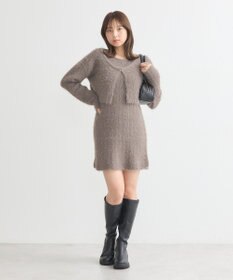 earth music&ecology ＳＥＴ２点シャギーショートカーデ＋ミニワンピース