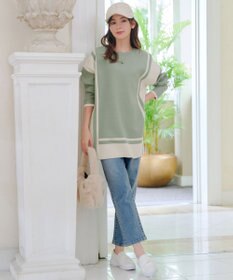 Tiaclasse 【新色追加・洗える】配色ニットチュニック