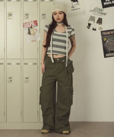 WEGO ポーチ付きウォッシュドカーゴパンツ