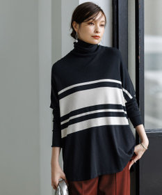 ICB 【新色追加・WEB限定カラーあり】 ヴィスコースワイド タートルネックプルオーバー トープ×ブラックボーダー