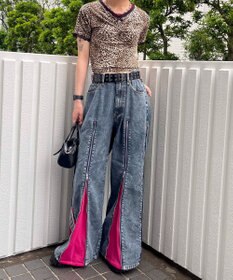 WEGO 【ユニセックス着用ITEM】ジャージドッキングZIPデニムパンツ