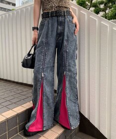 WEGO 【ユニセックス着用ITEM】ジャージドッキングZIPデニムパンツ