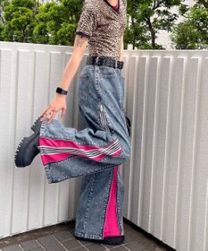 WEGO 【ユニセックス着用ITEM】ジャージドッキングZIPデニムパンツ