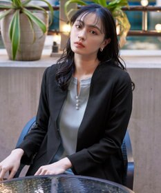 Tiaclasse 【ダブルストレッチ・洗える】スキッパーパールチュニックブラウス