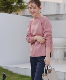 Tiaclasse 綿混リブ使いボートネックニットプルオーバー