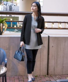 Tiaclasse 【ダブルストレッチ・洗える】スキッパーパールチュニックブラウス