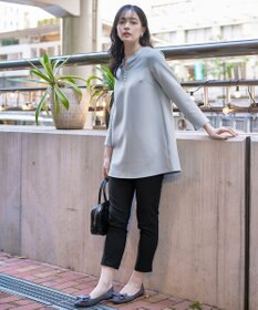 Tiaclasse 【ダブルストレッチ・洗える】スキッパーパールチュニックブラウス