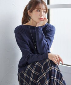 Tiaclasse 綿混リブ使いボートネックニットプルオーバー