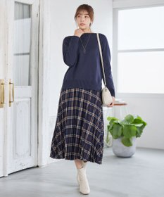 Tiaclasse 綿混リブ使いボートネックニットプルオーバー