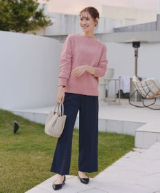 Tiaclasse 綿混リブ使いボートネックニットプルオーバー