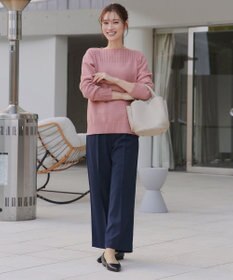 Tiaclasse 綿混リブ使いボートネックニットプルオーバー