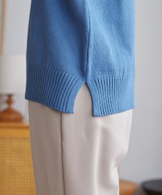 Tiaclasse 綿混リブ使いボートネックニットプルオーバー