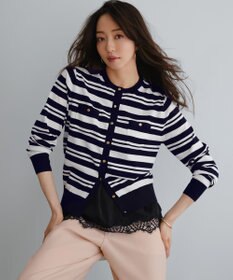 23区 L プレミアムビオコットン ポケット ボーダー カーディガン ネイビー×オフ