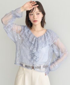 earth music&ecology ＳＥＴ２点ラッフルレースブラウス＋キャミソール