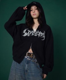 WEGO 【ユニセックス着用ITEM】ワッフルグラフィックカットZIPパーカー