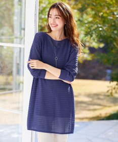 Tiaclasse 【洗える】体型カバーも叶う透け柄編みニットチュニックアンサンブル（2点セット）