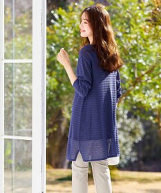 Tiaclasse 【洗える】体型カバーも叶う透け柄編みニットチュニックアンサンブル（2点セット）