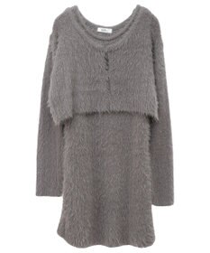 earth music&ecology ＳＥＴ２点シャギーショートカーデ＋ミニワンピース