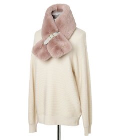 MOONBAT 【大人百花1月号掲載】FURLA フェイクファーマフラー ベルト差し込み ファーティペット ロゴプレート付